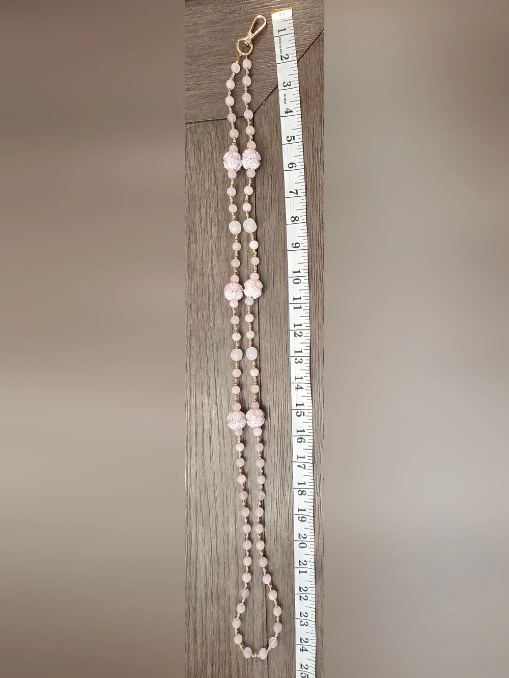 Rose Quartz Lanyard with Rhinestone-Studded Floral Beads - Picture 5 of 5
